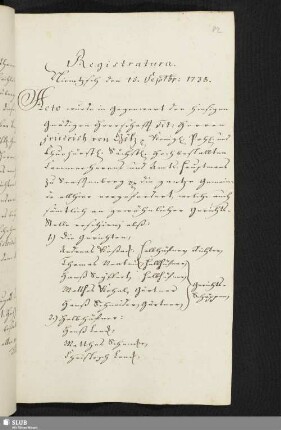 Registratura Niemtzsch den 15. Septbr: 1738.
