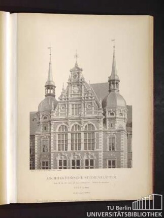Architektonische Studienblätter. Serie III, No. 129. Land- und Amts-Gerichtsgebäude. Oberer Theil des Mittelbaues. Cöln am Rhein.