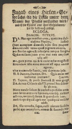 Zugab eines Hirten-Gesprächs/ da die Lisille unter dem Namen der Phyllis verstanden wird/ und ist die Chloris eine ihrer Gespielinnen/ die ihr bald nach gefolgt