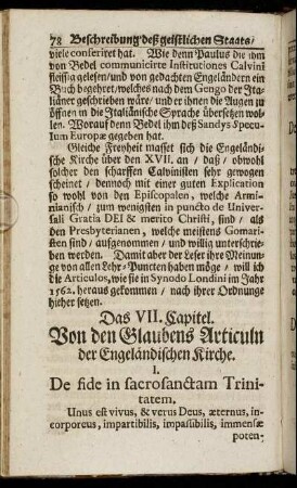 Das VII. Capitel. Von den Glaubens Articuln der Engeländischen Kirche.