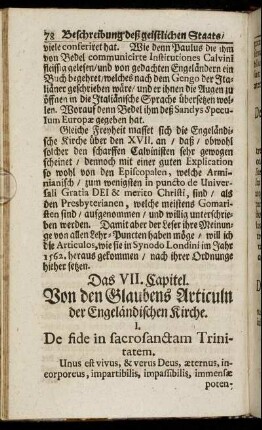 Das VII. Capitel. Von den Glaubens Articuln der Engeländischen Kirche.