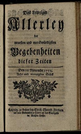Den 28. Novembr. 1752. Acht und viertzigstes Stück.