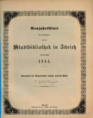 Neujahrsblatt : auf das Jahr ... 1855