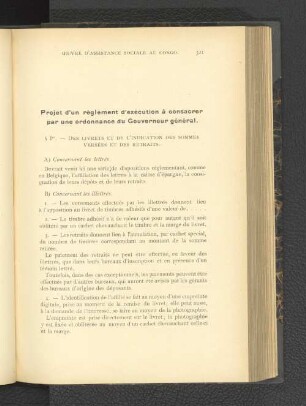Projet d'un réglement d'exécution à consacrer par une ordonnance du Gouverneur général.