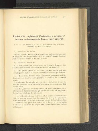 Projet d'un réglement d'exécution à consacrer par une ordonnance du Gouverneur général.