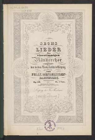 Sechs Lieder für vierstimmigen Männerchor Op. 50