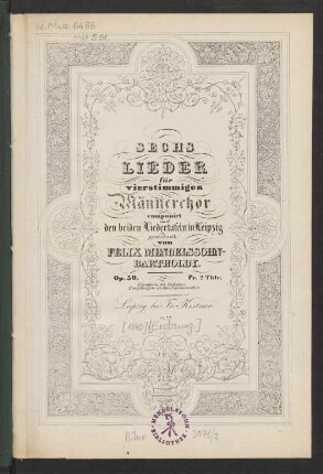 Sechs Lieder für vierstimmigen Männerchor Op. 50