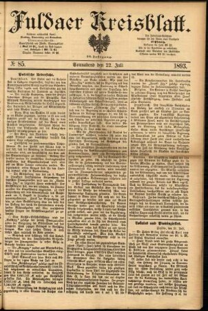 Erste Ausgabe vom Samstag, den 22. Juli 1893.