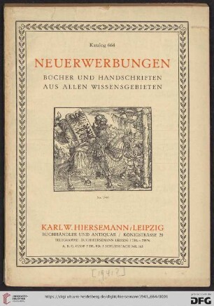 Nr. 664: Katalog: Neuerwerbungen, Bücher und Handschriften aus allen Wissensgebieten