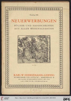 Nr. 664: Katalog: Neuerwerbungen, Bücher und Handschriften aus allen Wissensgebieten