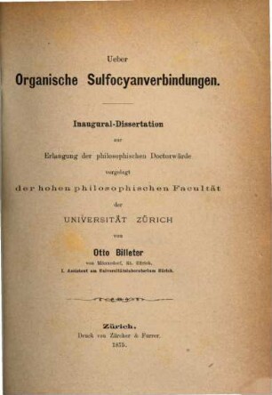 Über organische Sulfocyanverbindungen : Inaug. Diss.