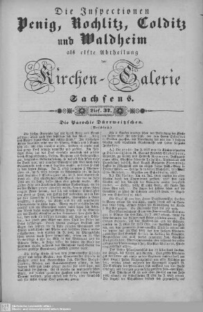 Die Parochie Dürrweitzschen (Beschluß), Zschirla, Erlbach, Wolkenburg (Beschluß), Frauendorf : 37. Lieferung