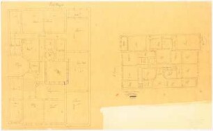 Villa: Grundriss Beletage, Obergeschoss (versch. Maßstäbe)