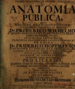 Theses inaug. ... de anatomia publica