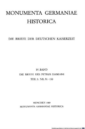 Die Briefe des Petrus Damiani, 3. Nr. 91 - 150