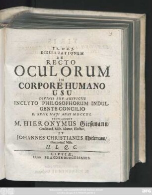 Dissertationem De Recto Oculorum In Corpore Humano Usu