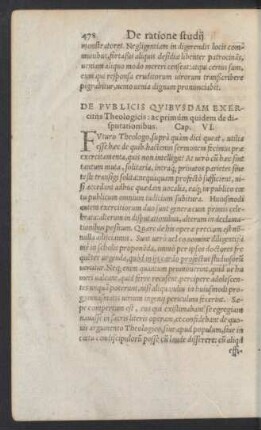 De Publicis Quibusdam Exercitiis Theologicis: ac primum quidem de disputationibus. Cap. VI.