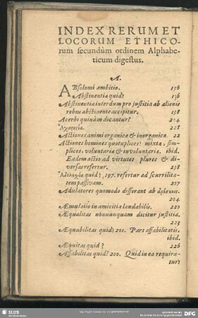 Index Rerum Et Locorum Ethicorum secundum ordinem Alphabeticum digestus