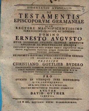 Dissertatio auspicalis de testamentis episcoporum Germaniae