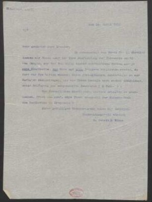 Brief an Paul Graener : 16.04.1915