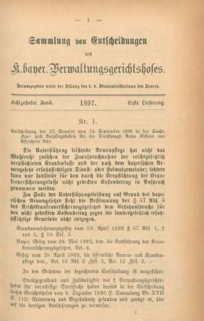 Achtzehnter Band. 1897. Erste Lieferung. - Nr. 1. - Nr. 6.