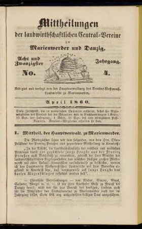 Acht und Zwanzigster Jahrgang. No. 4. April 1860.