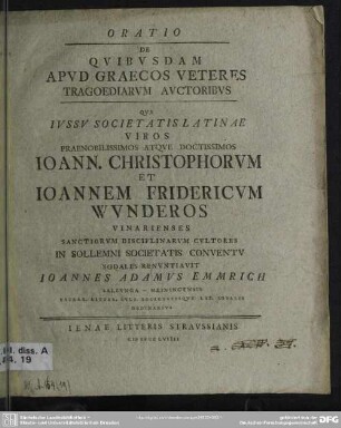 Oratio De Quibusdam Apud Graecos Veteres Tragoediarum Auctoribus