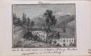 "Paternion - den 6.Nov.1852 vom l(ieben) Neffen Ludwig Scheler, gezeichnet war an Bruder Ludwig" lavierte Sepiazeichnung