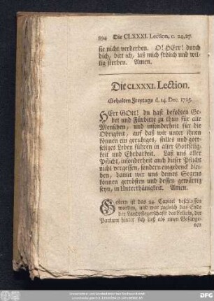 Die CLXXXI. Lection. Gehalten Freytags d. 14. Dec. 1725.