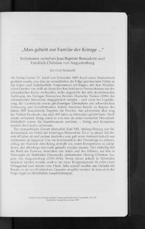 "Man gehört zur Familie der Könige...". Irritationen zwischen Jean Baptiste Bernadotte und Friedrich Christian von Augustenburg