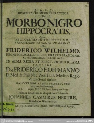 Dissertatio Medico-Practica De Morbo Nigro Hippocratis