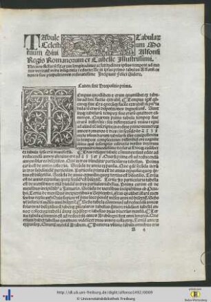 Tabule Tabularum Celestium Motuum Divi Alfonsi Regis Romanorum et Castelle Illustrissimi.