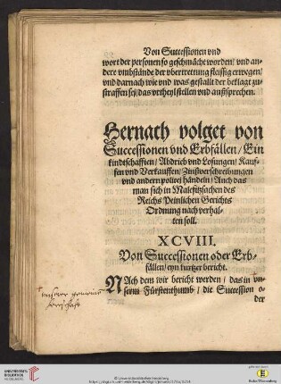 Hernach volget von Successionen vnd Erbfaellen / Einkindtschafften / Abdrieb vnd Losungen / Kauffen vnd Verkauffen / Zinßverschreibungen vnd andern policej haendeln [...]
