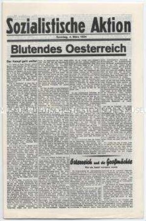Sozialdemokratisches Exil-Blatt "Sozialistische Aktion" u.a. zum Terror in Österreich nach dem Aufstand des Republikanischen Schutzbundes