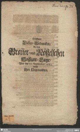 Eröffnete Liebes-Gedancken, An dem Bauer- und Rößelschen Hochzeit-Tage ...