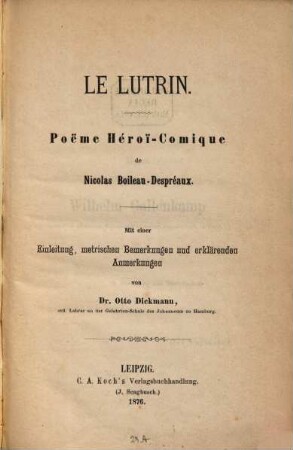 Le Lutrin : Poëme Héroi-Comique