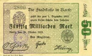 Barth, Stadt: 50 Milliarden Mark 1923