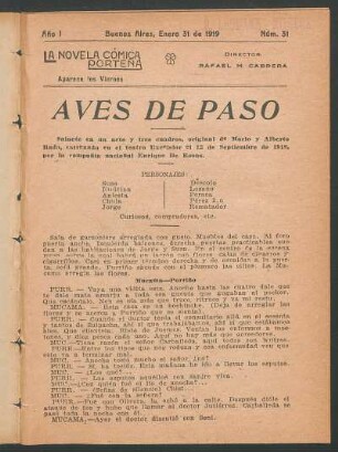 1919003100: Aves de paso : sainete en un acto y tres cuadros