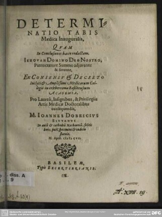 Determinatio tabis medica inauguralis