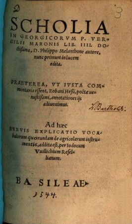 Scholia in Georgicorum P. Vergilii Maronis Lib. IIII. Doctißima