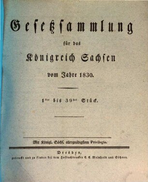 Gesetzsammlung für das Königreich Sachsen. 1830