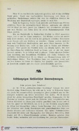 Selbstanzeigen künstlerischer Unternehmungen