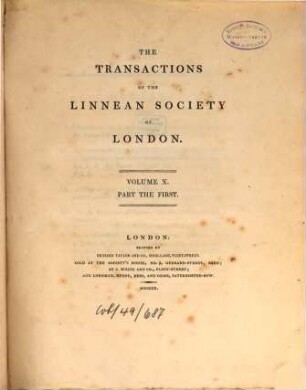 The transactions of the Linnean Society of London. 10. 1811