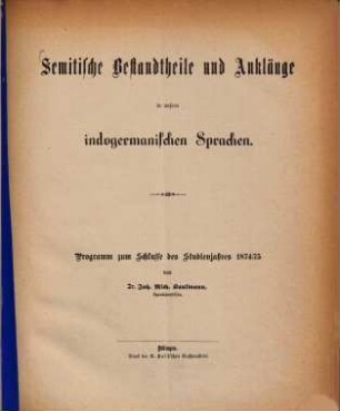 Semitische Bestandtheile und Anklänge in unsern indogermanischen Sprachen