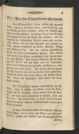 III.) Von den Säugethieren überhaupt