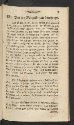 III.) Von den Säugethieren überhaupt