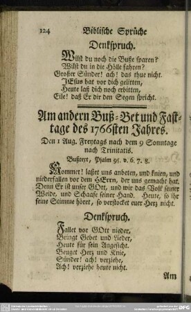 Am andern Buß- Bet und Fasttage des 1766sten Jahres