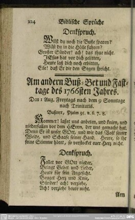 Am andern Buß- Bet und Fasttage des 1766sten Jahres