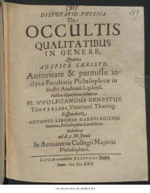 Disputatio Physica De Occultis Qualitatibus In Genere