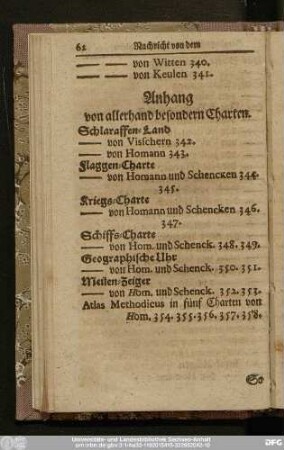 Anhang von allerhand besondern Charten.